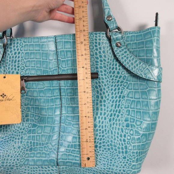 Patricia Nash Abingdon Blue Grass Genuine Leather Tote Bag Croc Embossed 966 - Picture 11 of 16